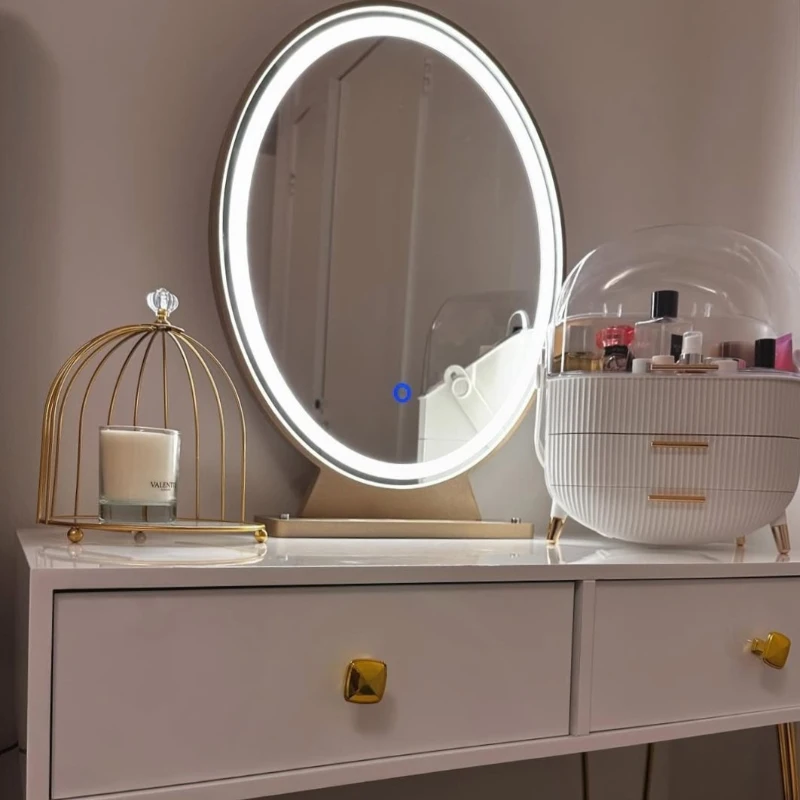 HOMCOM Dressing Table with LED Mirror and Cushioned Stool, Vanity Desk with Acrylic Lipstick Holder and 2 Drawers, Makeup Table for Bedroom, White