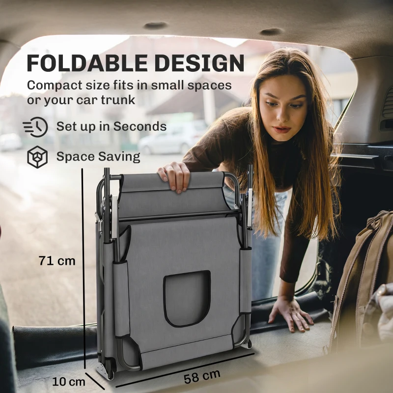 Outsunny Leżanka z otworem na twarz i poduszką, składana, z wodoodpornym pokrowcem, metalowa rama, ciemnoszara