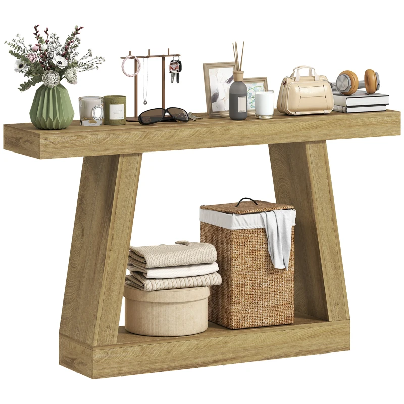 HOMCOM Tavolo Consolle 140 cm, Retro Divano con Contenitore, Rovere.