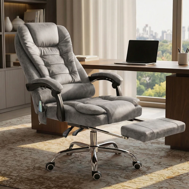 Vinsetto Heated 6 Points Vibration Massage Executive Office Chair, Adjustable Swivel Ergonomic High Back Desk Chair Recliner with Footrest, Grey