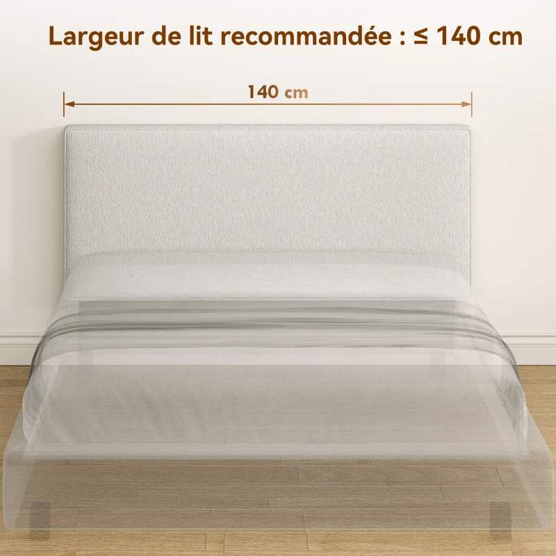 HOMCOM Tête de lit murale en lin, 140 x 60 cm, tête de lit suspendue rembourrée pour chambre à coucher, crème
