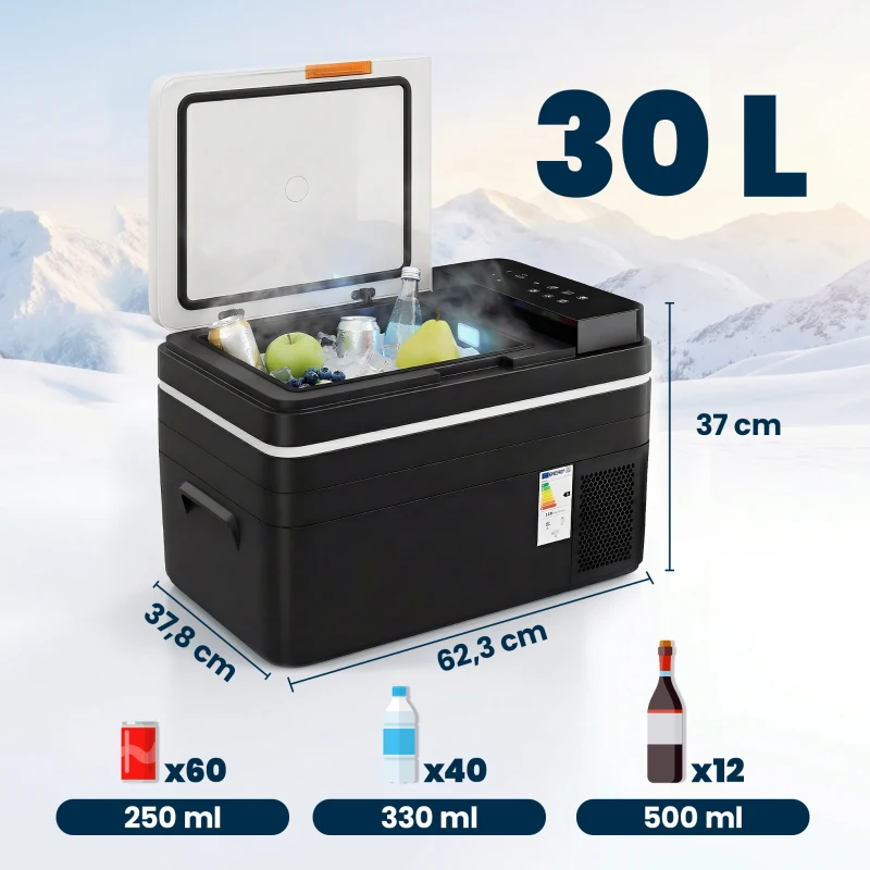 Outsunny Nevera Portátil Eléctrica 30L con Compresor Control por App Pantalla Luz LED Asa Modos ECO y MAX de -20℃ a +20 ℃ Negro