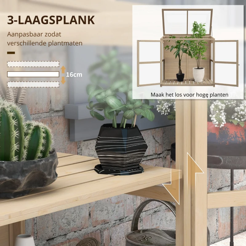 Outsunny Frühbeet Hoogbed Plantenbed, weerbestendig, 2 niveaus, vurenhout, 103 x 61 x 103 cm, Natuur(m-7)