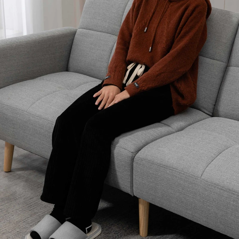 HOMCOM 2 in 1 Schlafsofa 205 x 88 cm Sofa mit Bettfunktion, Couch mit Sitzkissen, Leinenoptik Grau