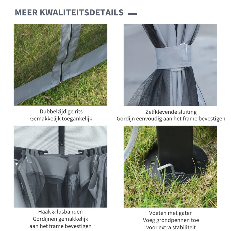 Outsunny Paviljoen tuinpaviljoen partytent incl. zijdelen PC dak aluminium 3 x 3 m(m-5)