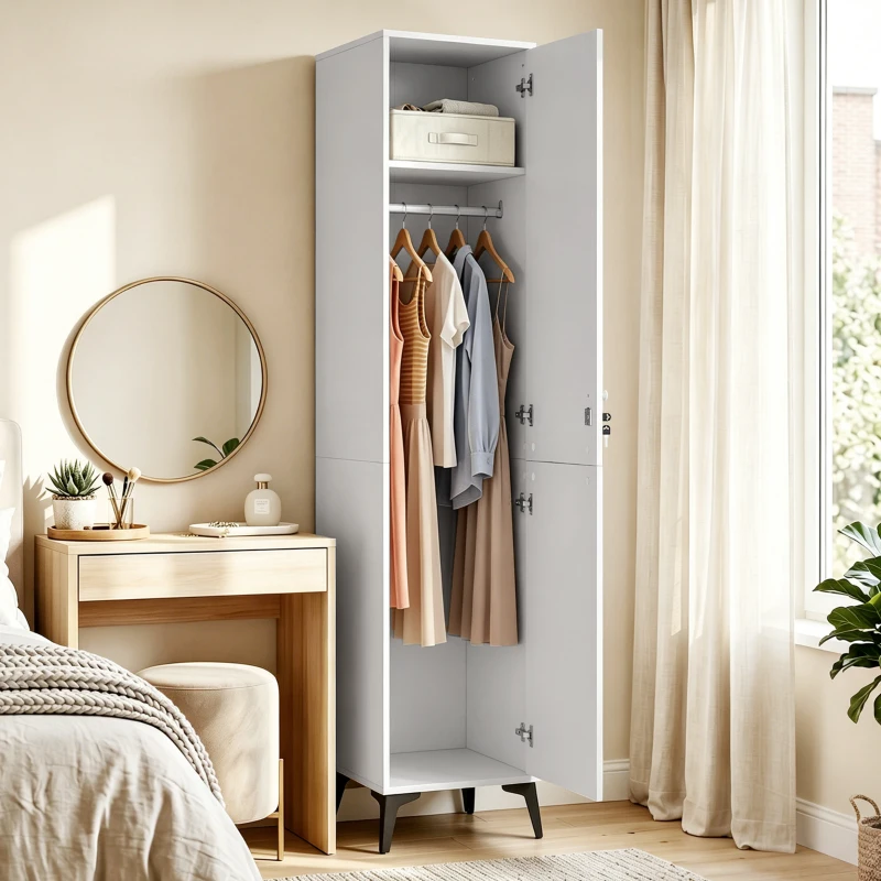 HOMCOM Armoire chambre étroite penderie avec porte, tringle et étagères de rangement, 36 x 40 x 180 cm, blanc
