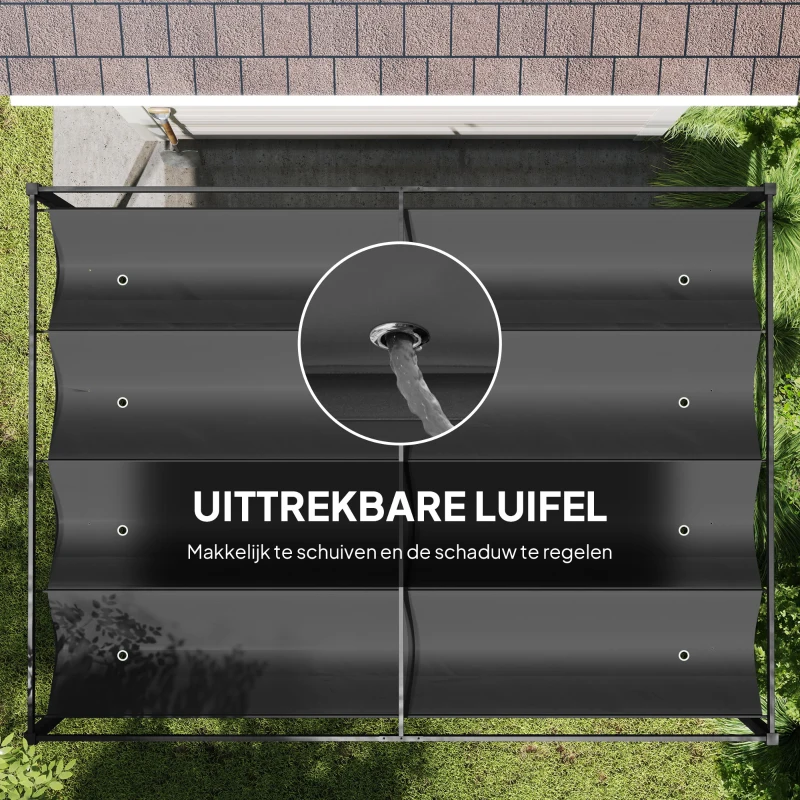 Outsunny Pergola 298x213cm met schuifdak zonwering voor Tuin Zwart