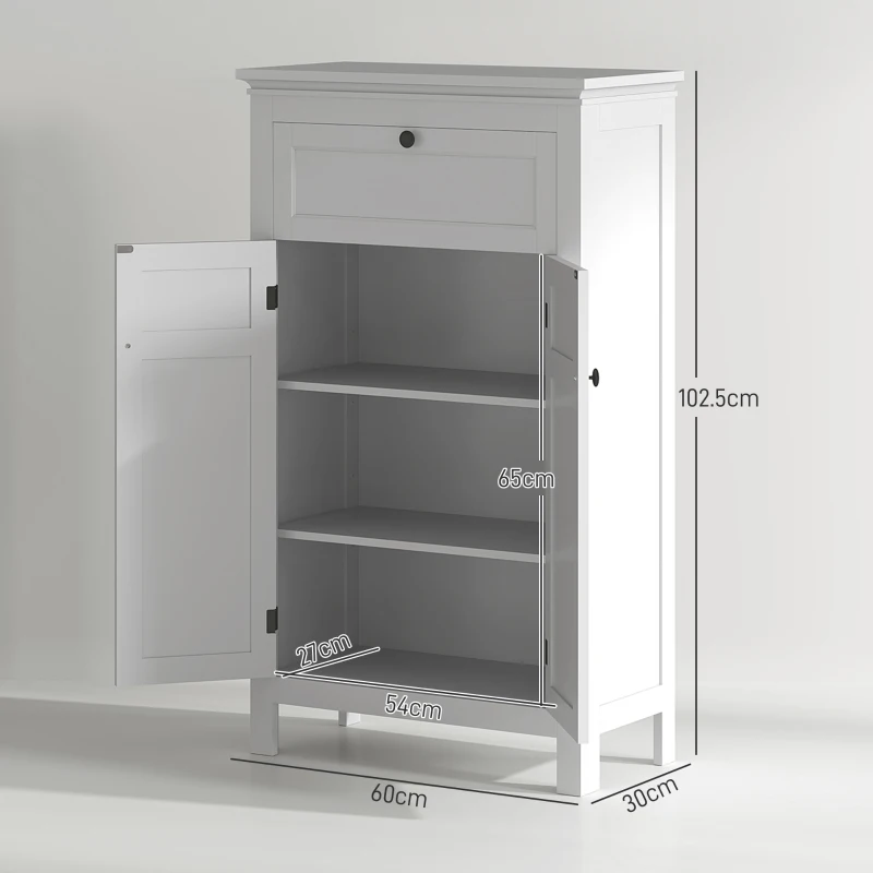 HOMCOM Mobile Bagno con 2 Ante e Cassetto, Mobiletto Bagno Salvaspazio con Ripiani Regolabili, 60x30x102.5 cm, Bianco