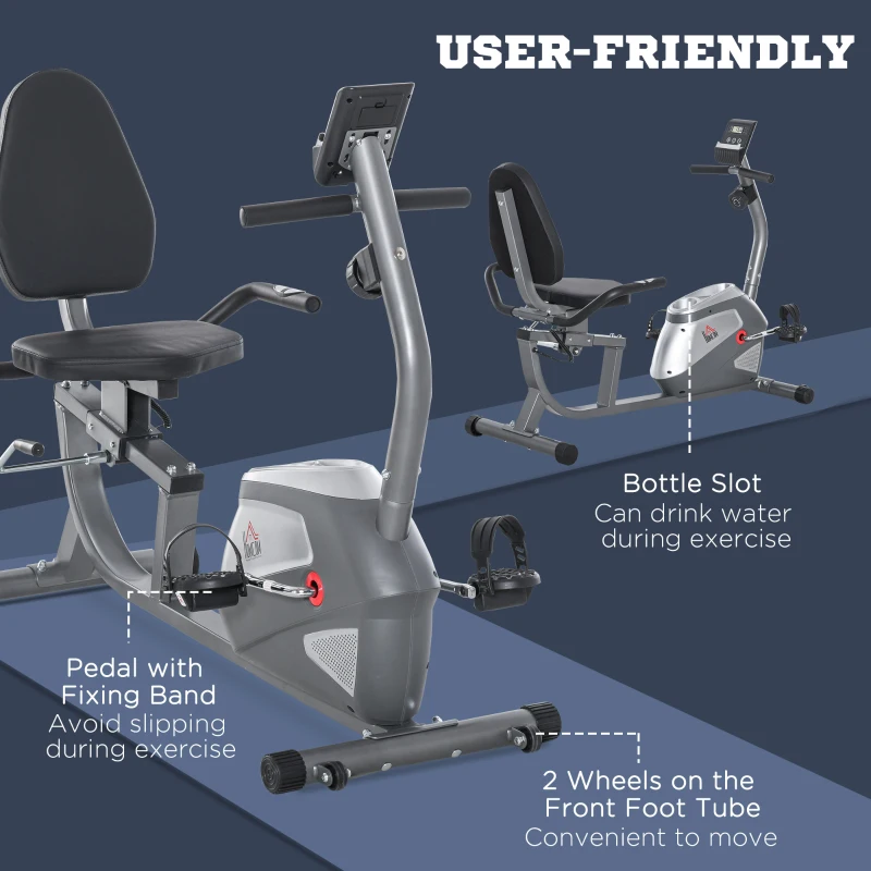 Soozier/HOMCOM Exercise Training Bike 8 Adjustable Resistance Cycling Bike Workout Stationary, Pad Holder Bottle Holder w/ LCD Monitor, Grey(m-20)