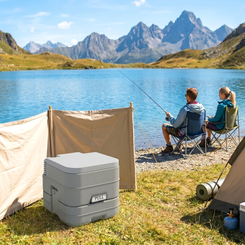 HOMCOM 10L Portable Travel Toilet Outdoor Camping Picnic with 2 Detachable Tanks & Push-button Operation, Grey