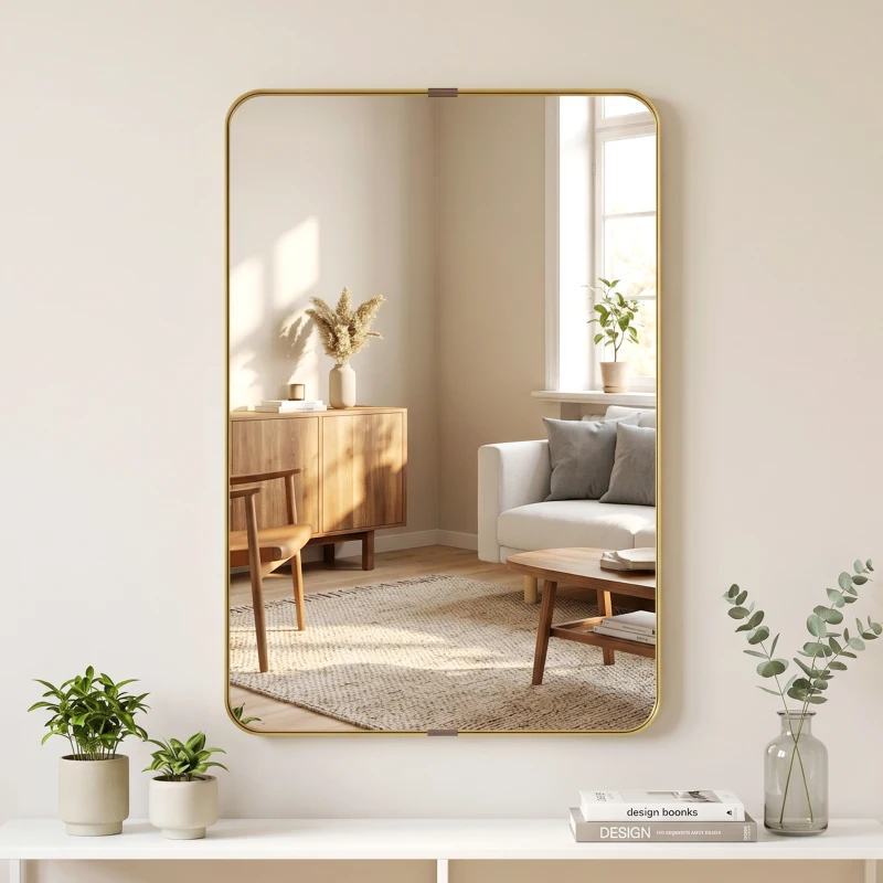 HOMCOM Rectangular Wall Mirror, 90 x 60 cm Wall Mounted Bathroom Mirror w/ Aluminium Alloy Frame and Tempered Glass, Gold Tone