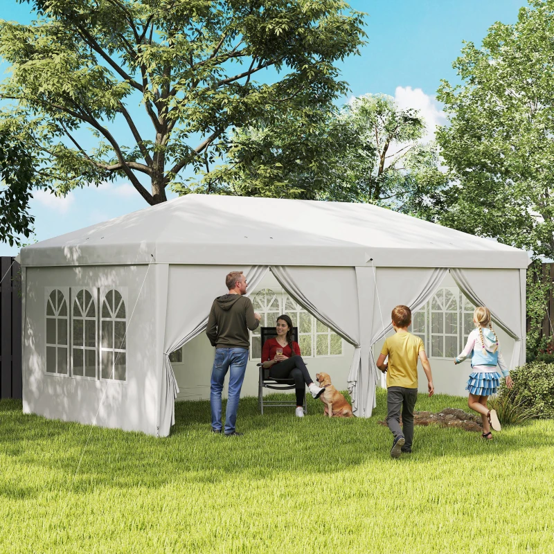 Outsunny Vouwtent van 6 x 3 m, verwijderbare zijwanden, grote ramen, deuren met ritssluiting, stalen frame, wit