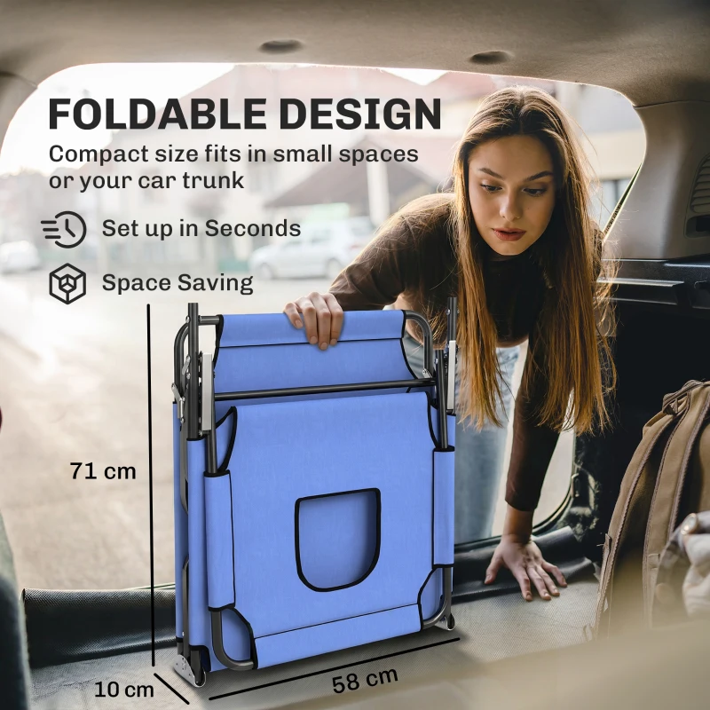 Outsunny Outdoor Foldable Sun Lounger, 4 Level Adjustable Backrest Reclining Sun Lounger Chair with Pillow and Reading Hole, Blue