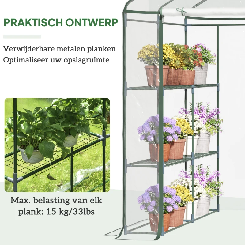 Outsunny® kas kweekkas met planken staal foliekas tomantenhuis planken, PVC + staal, 143x143x195cm