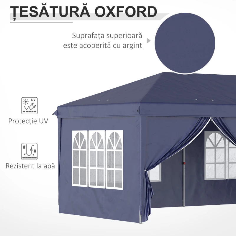 Outsunny Foisor de gradina pliabil pentru exterior cu 6 panouri laterale, 585x295cm albastru