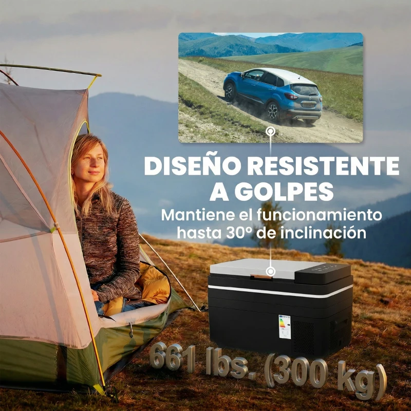 Outsunny Nevera Portátil Eléctrica 30L con Compresor Control por App Pantalla Luz LED Asa Modos ECO y MAX de -20℃ a +20 ℃ Negro