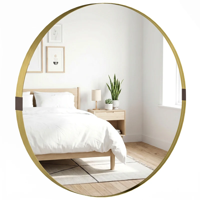 HOMCOM Round Wall Mirror 61 cm, Wall Mounted Bathroom Mirror with Tempered Safety Glass and Aluminium Alloy Frame, Gold Tone