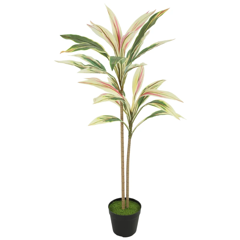 HOMCOM 90 cm Artificial Cordyline Tree in Moss Effect Pot, Realistic PEVA Faux Plant, Yellow