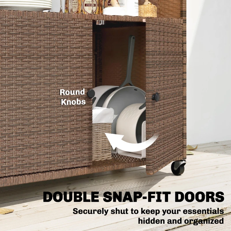 Outsunny Wózek serwisowy Rattanowy wózek kuchenny z FSC certyfikowaną powierzchnią eukaliptusową, półką, kółkami i uchwytem bocznym 95 x 54 x 84 cm