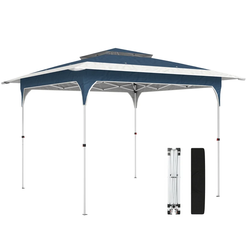 Outsunny 3.5 x 3.5 m Pop Up Gazebo with One-Push Setup, UPF50+ Double Tier Garden Party Tent Marquee with Carry Bag, Blue