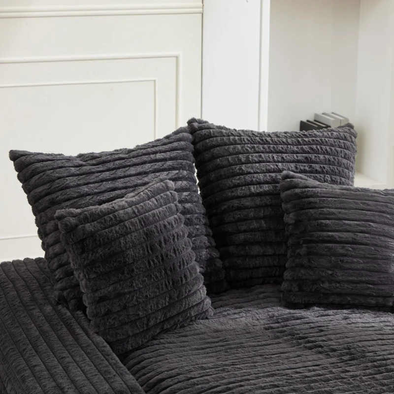 Luxus Cord Sofa mit 4 Kissen, multifunktionales Schlafsofa, keine Montage, 175 x 137 x 63 cm, Grau