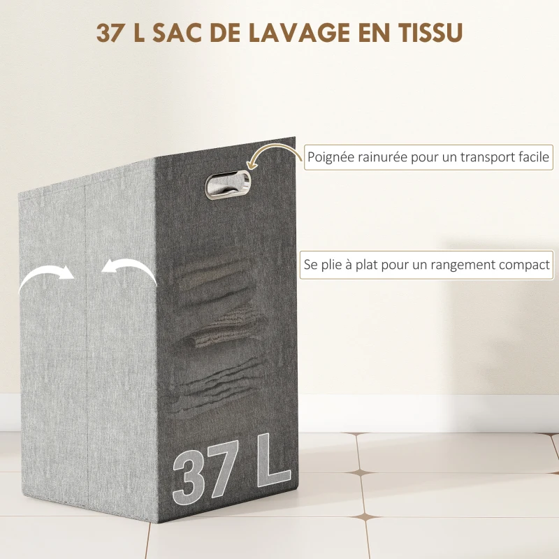 HOMCOM Meuble de rangement en bambou meuble de salle de bain étagère panier à linge basculant 40x30x95cm effet bois naturel