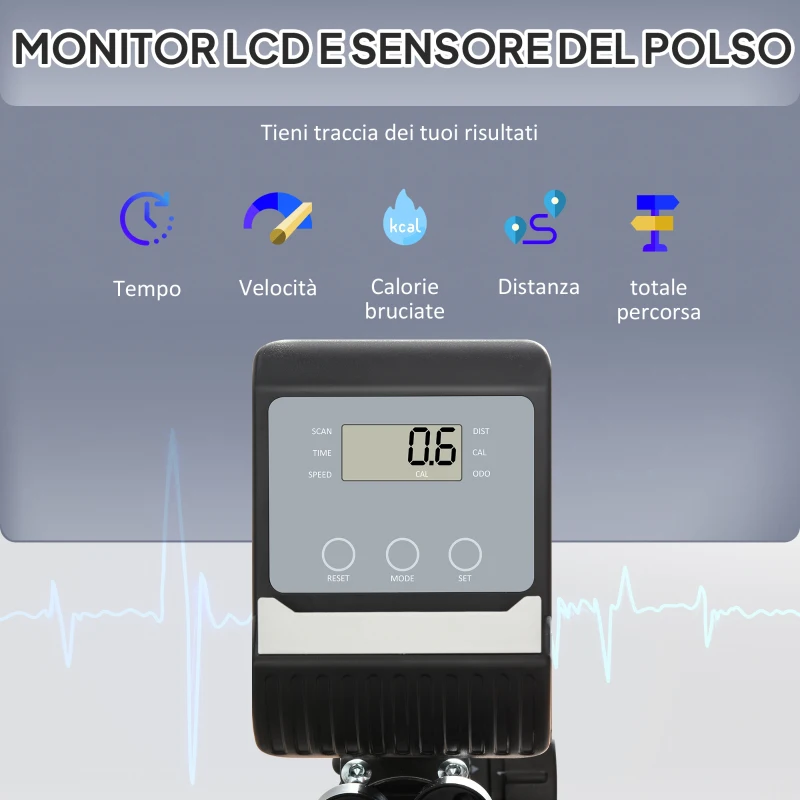 HOMCOM Cyclette Orizzontale Magnetica 8 Resistenze, Display LCD, Sedile Regolabile ed Elastici per Braccia