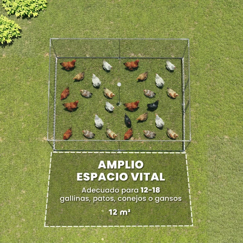 PawHut Gallinero para Exterior Grande 4x3x1,97 m 12 m² Gallinero de Acero Galvanizado con Puerta con Doble Cierre Plata