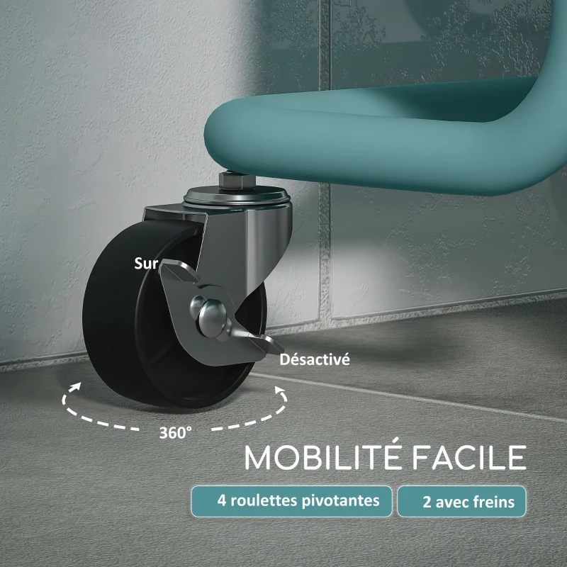 HOMCOM Chariot à 3 niveaux desserte avec 4 crochets et 3 boîtes suspendues amovibles pour 42 x 38 x 86,5 cm bleu-vert