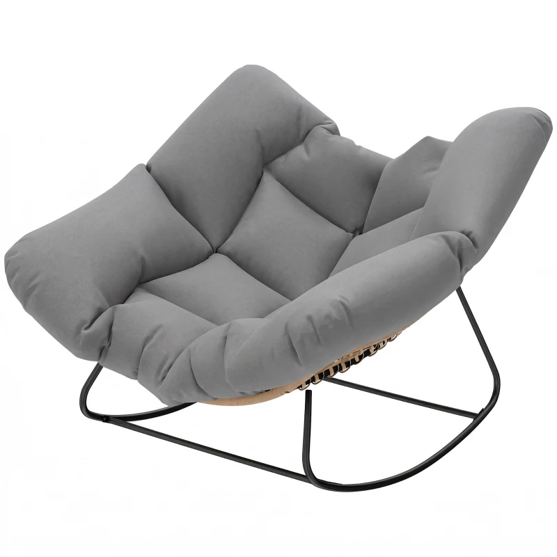 Outsunny Sedia a Dondolo da Interni ed Esterni con Seduta Extra Larga da 60 cm e Cuscino Imbottito, Grigio