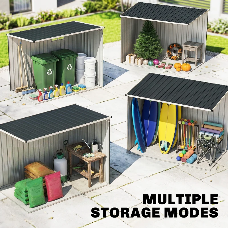 Metalowy domek narzędziowy 2,7m², 128x231x181cm, dach jednospadowy