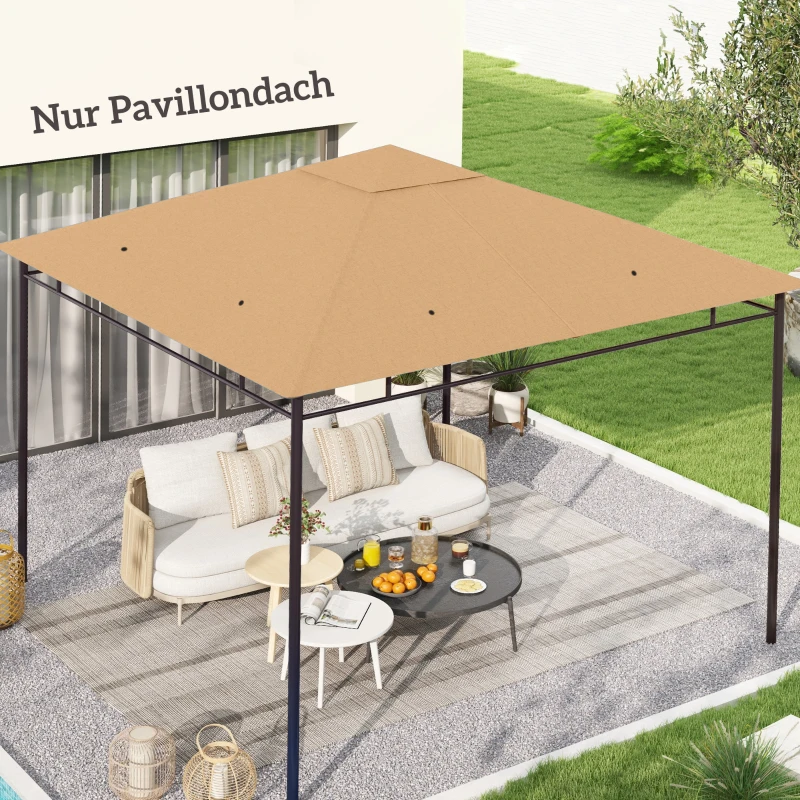 Outsunny partytentdak, vervangend dak voor partytent, partytentafdekking, polyester bescherming tegen de zon, beige 3 x 3 m