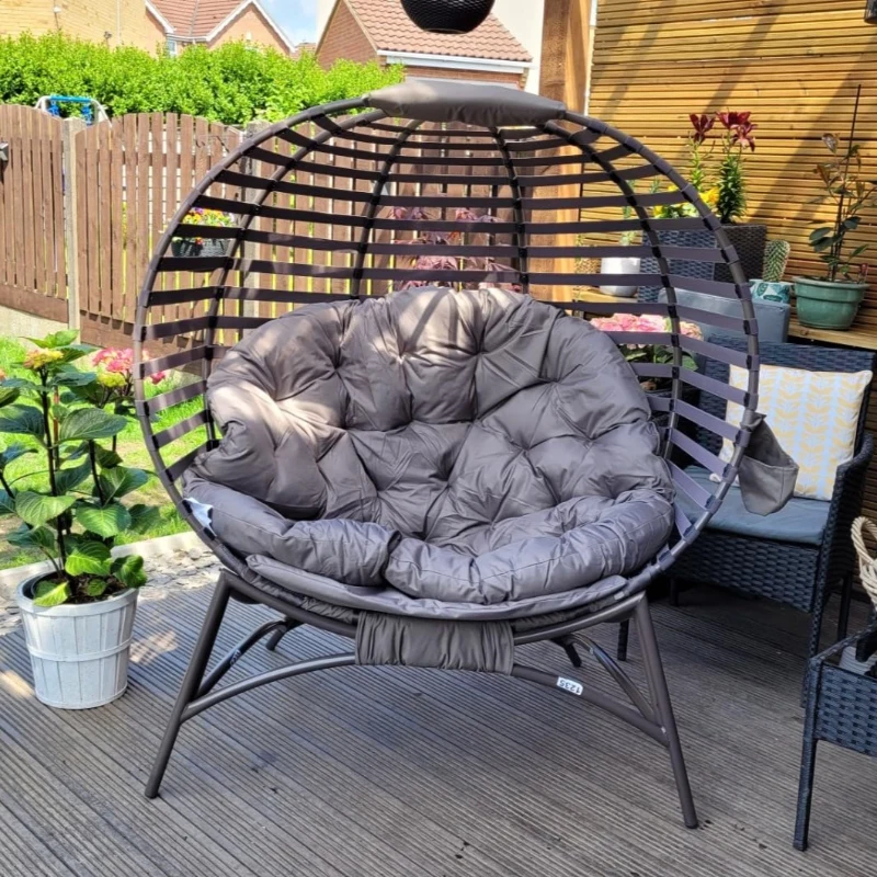 Outsunny Egg Chair with Cushion & Side Pocket - Brown