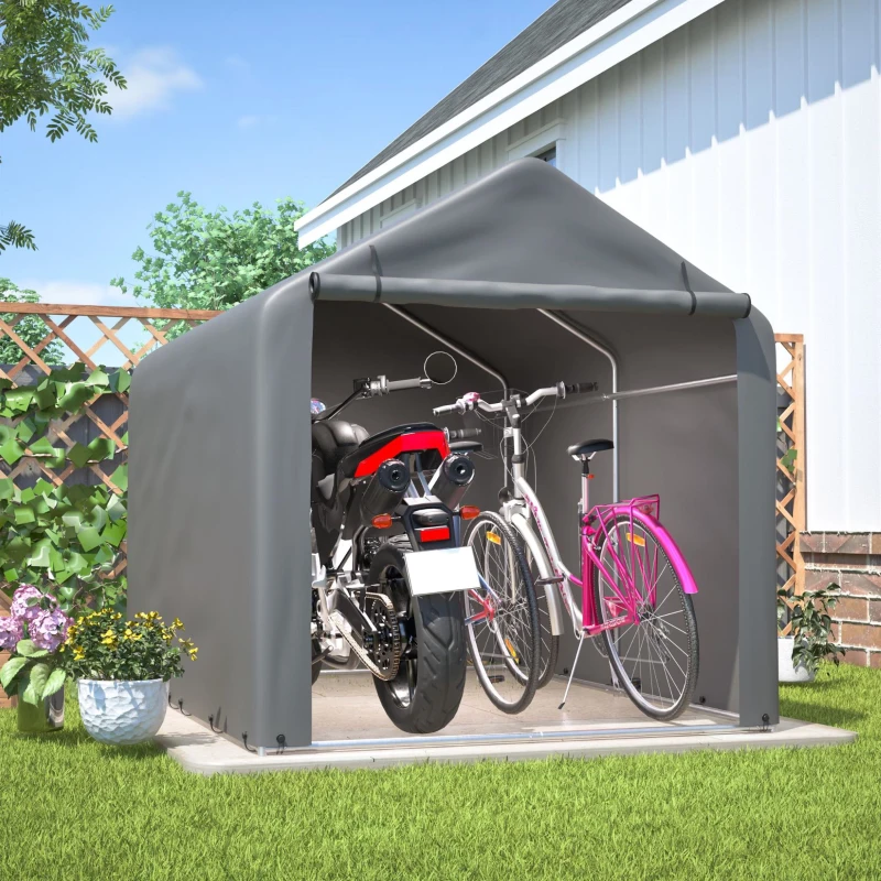 Fahrradgarage mit wasserdichter PE-Plane, Werkzeugschuppen, 160x220x165 cm, Grau