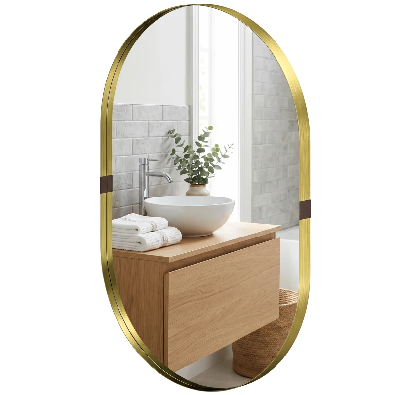 HOMCOM Wall Mirror, Bathroom Mirror with Elevated Aluminium Alloy Frame, 60 x 90 cm, Gold Tone