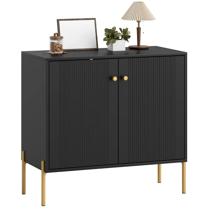 HOMCOM Sideboard Buffet Cabinet, Coffee Bar Cabinet with Fluted Doors and Adjustable Shelf, Black
