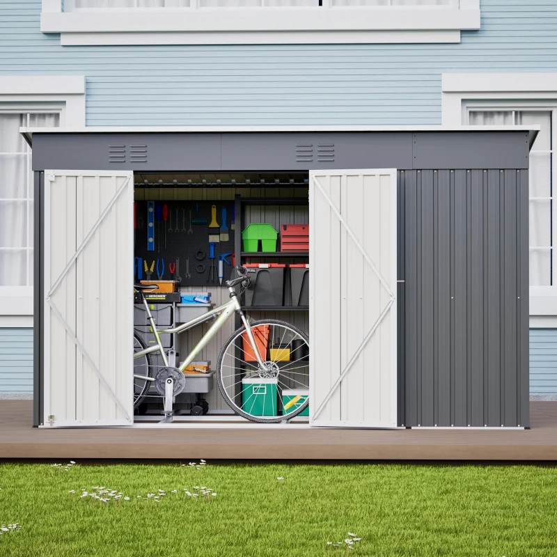 Metall-Gerätehaus mit Doppeltür, 311x123x181 cm, Grau