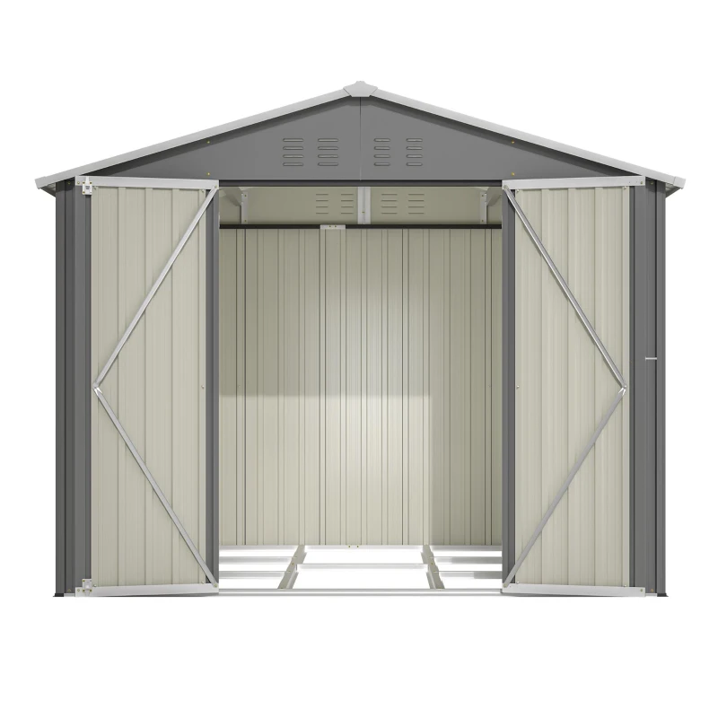 Metall-Gartenschuppen, breite Doppeltür, für Gartengeräte und Werkzeugaufbewahrung, 229x180x191 cm, Anthrazit