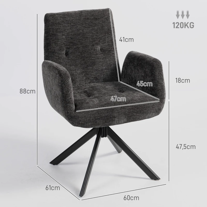 HOMCOM Polstersessel, Akzentsessel, modernes Design, drehbar, bis 120 kg, Schwarz