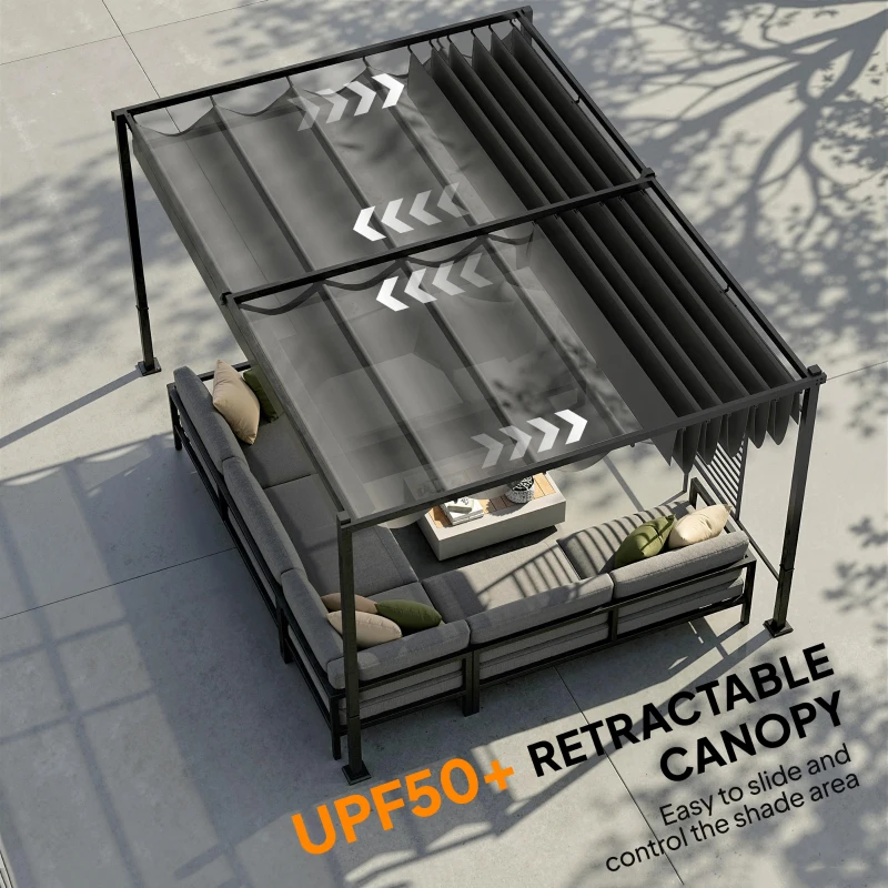 Outsunny Pergola 3,87 x 2,97 m z wysuwanym dachem, 2 panele prywatności, UV50+, ciemnoszara