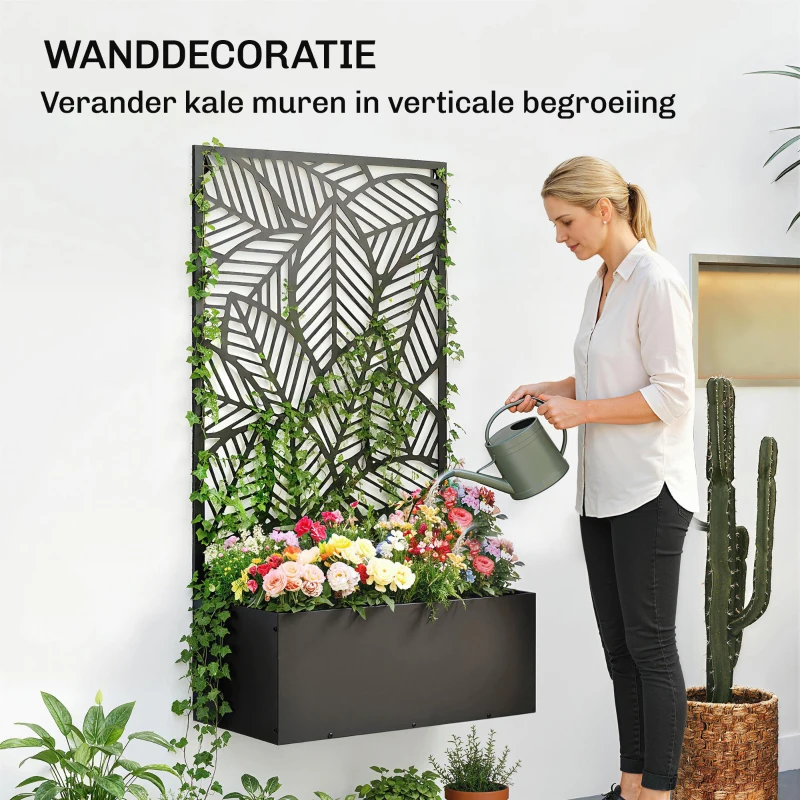 Outsunny metalen verhoogde bak met klimrek voor klimplanten, vrijstaand of voor wandmontage