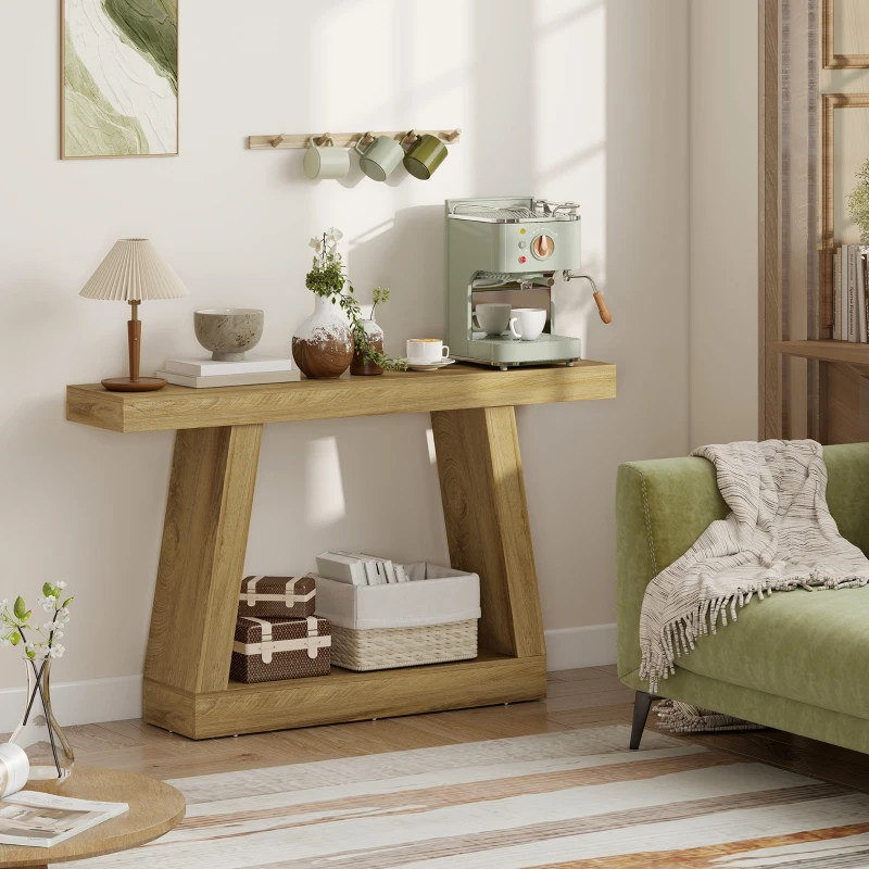 HOMCOM Tavolo Consolle 140 cm, Retro Divano con Contenitore, Rovere.