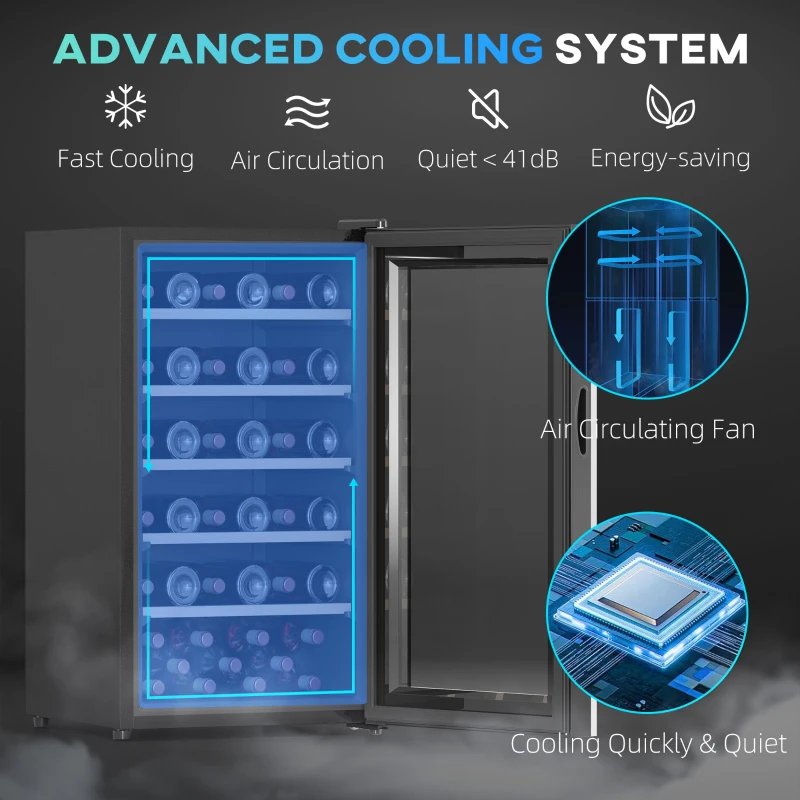 HOMCOM Lodówka na wino 91L, szklane drzwi, wyświetlacz LED, dotykowy