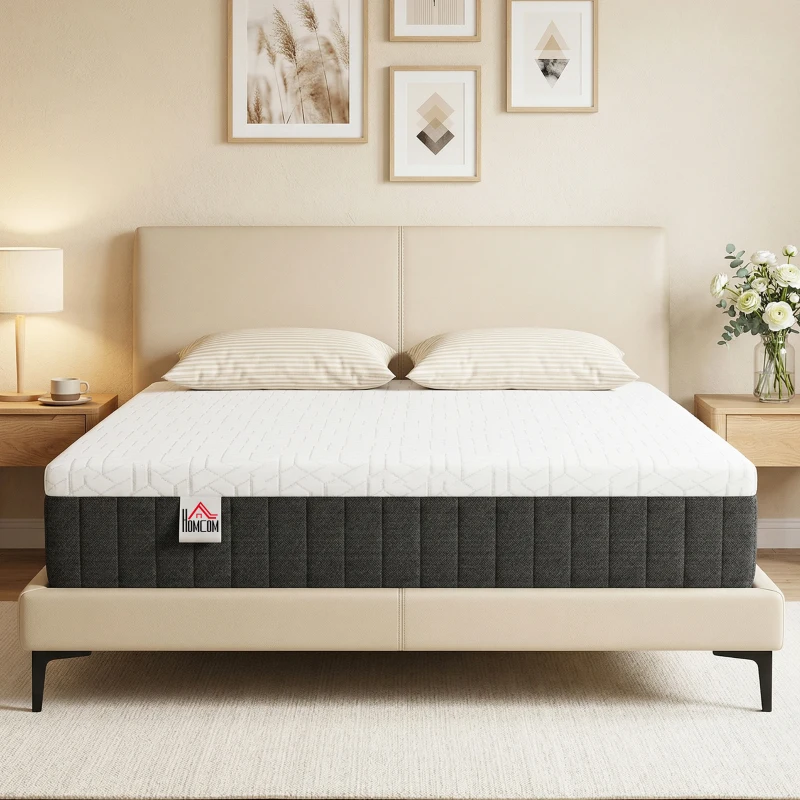 HOMCOM Saltea 140 x 190 cm, grosime 25 cm, spumă cu memorie, arcuri individuale 7 zone, fermitate medie