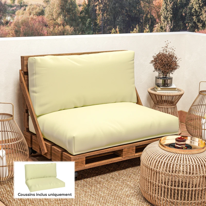 Outsunny Coussins de palette extérieur 2 places coussins de siège pour euro palette lavable 120 x 80 cm et 120 x 45 cm, beige