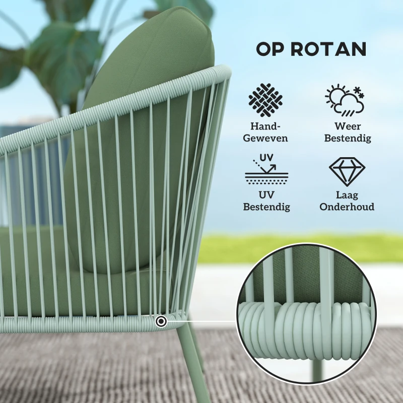 Outsunny Tuinsofa met Kussens Tweezitter Rotan Loungebank voor Buiten Balkon 112 x 72 x 76 cm Groen