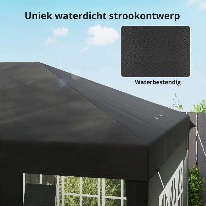 Outsunny Paviljoen ca. 3x6 m waterdicht pop-up opvouwbaar met 4 zijwanden, ramen, UV-bescherming, draagtas, Zwart