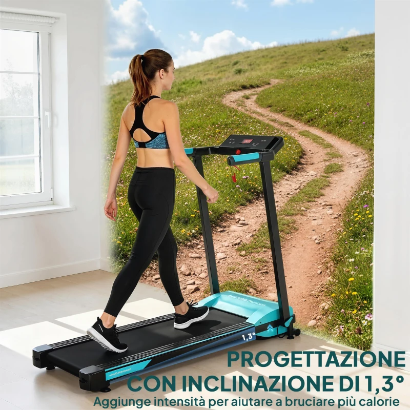 SPORTNOW Tapis Roulant Pieghevole 1-10 km/h con Controllo Gestuale e Inclinazione, Azzurro