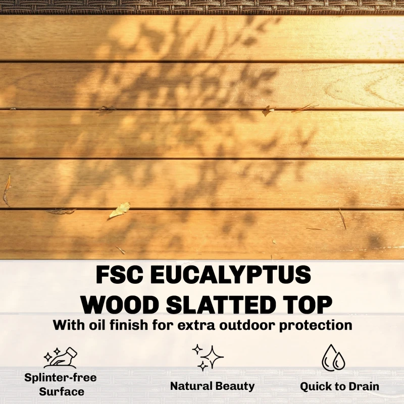 Outsunny Wózek serwisowy Rattanowy wózek kuchenny z FSC certyfikowaną powierzchnią eukaliptusową, półką, kółkami i uchwytem bocznym 95 x 54 x 84 cm