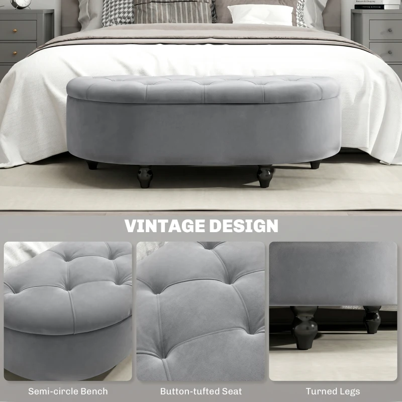 HOMCOM Siedzisko z pojemnikiem, welur, ciemnoszare, otwierane